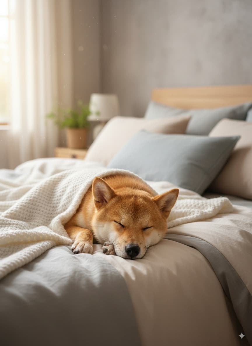 Sleeping dog in a cozy bed for a slow looping dog meme reaction