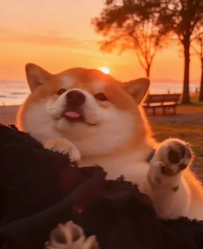 Shiba inu with blissful face and tongue peeking out